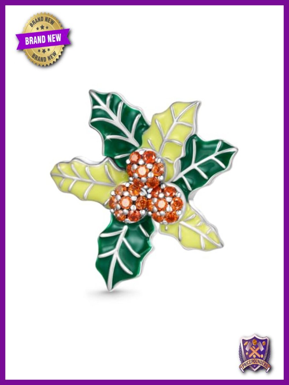 925 Sterling Silver Christmas Mistletoe Charm Bead for Charm Bracelets